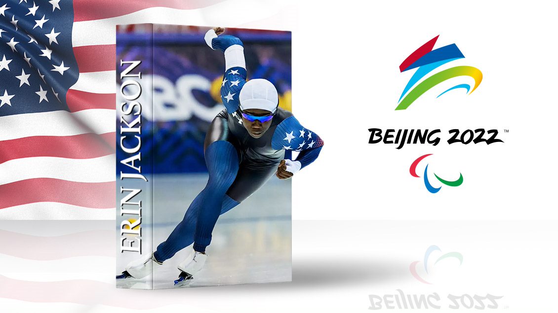 Pikaluistelija ja Amerikan lippu