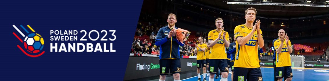 Käsipalloilijoita ja logo