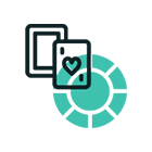 Kännykkä, kortti ja pelimerkki